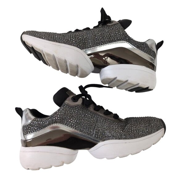 Michael Michael Kors Jada Sneakers Women 7.5 Silver Rhinestone Sparkle Luxe Glam - Picture 3 of 11